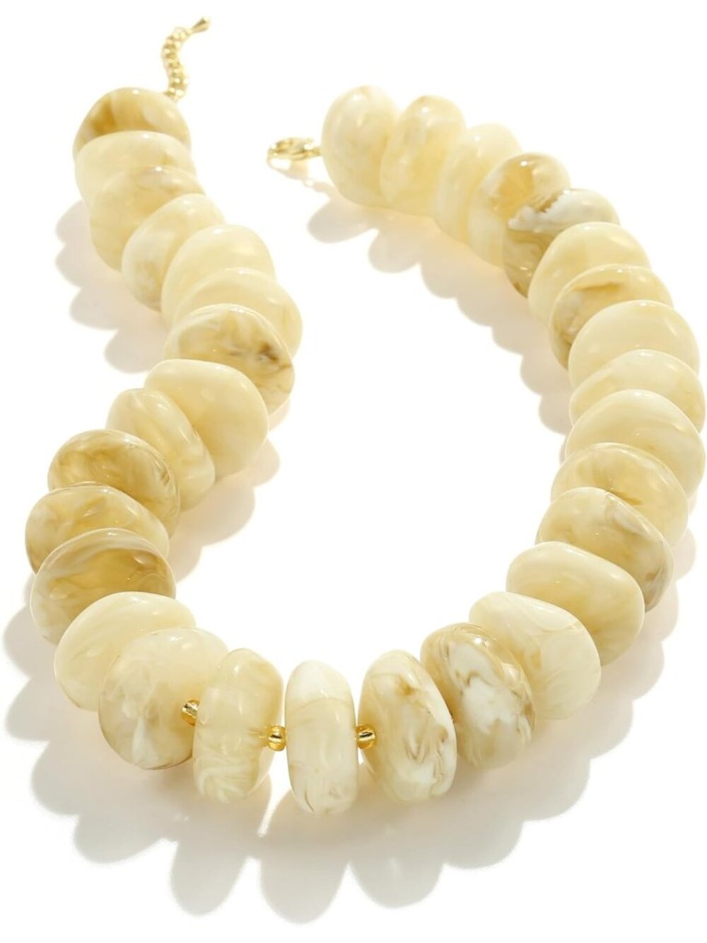 Women's Clear Beige Resin Beaded Choker Gold Plated Chunky Large Bead Necklace
